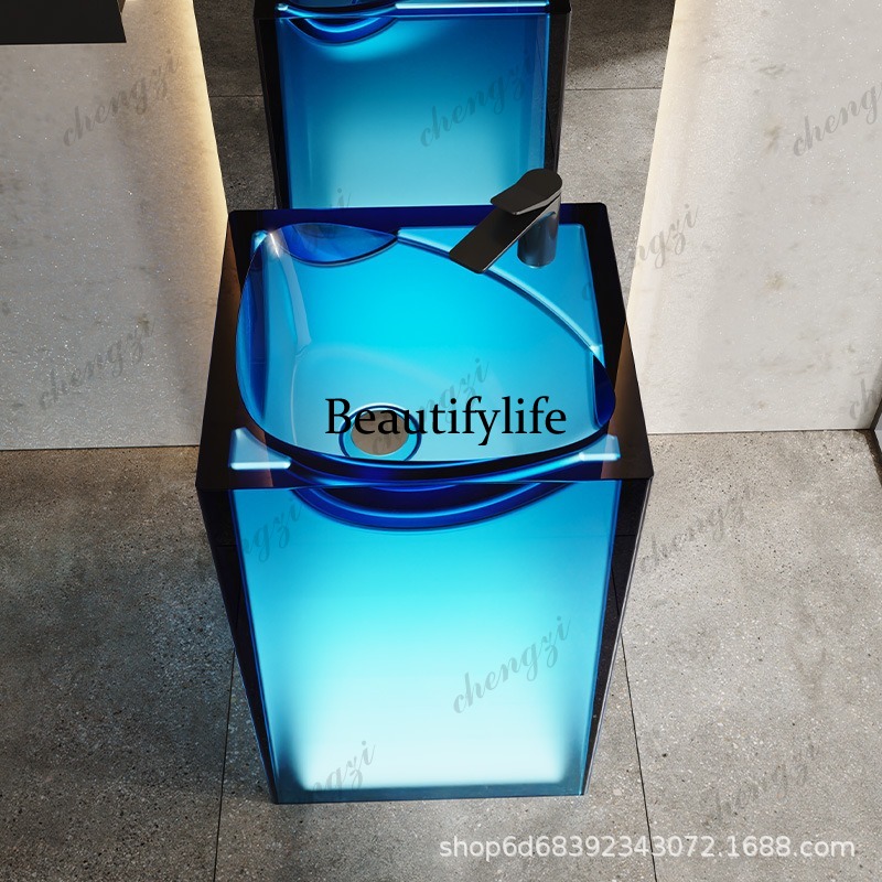 Resin Art Stand - Transparent resin colorful column basin, floor-standing