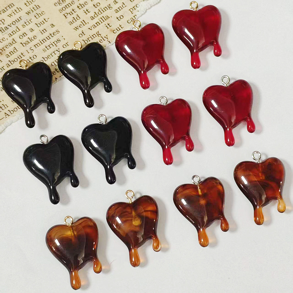 Resin Art Box - 10pcs Drop Blood Heart-shaped Resin Charms