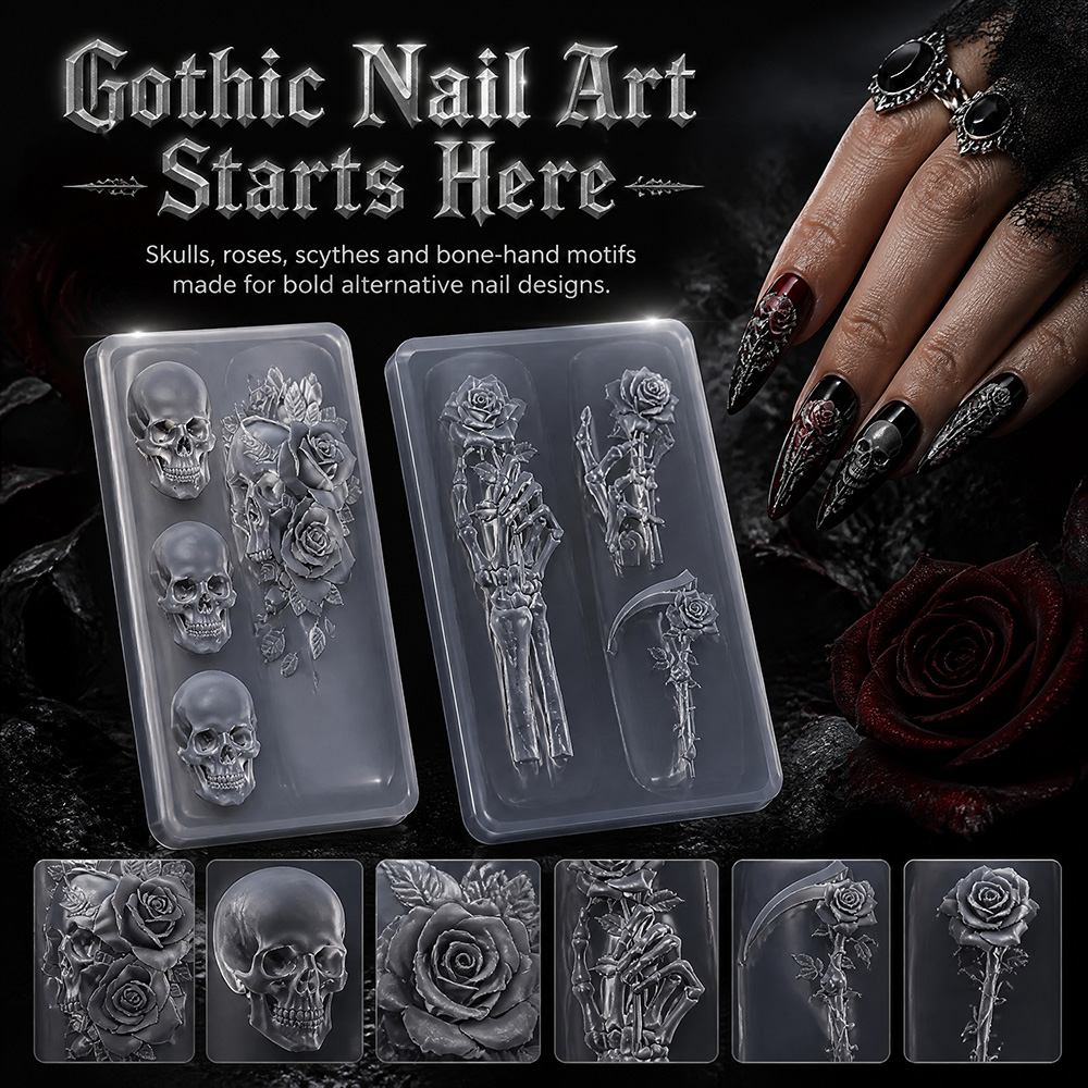 2Pcs Set Dark Rose Skull Silic - Resin Art Template review and price